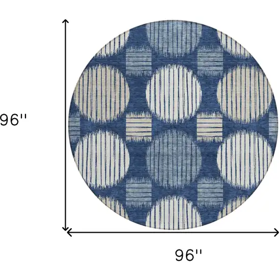 8' Navy Blue And Ivory Round Geometric Washable Indoor Outdoor Area Rug Photo 3
