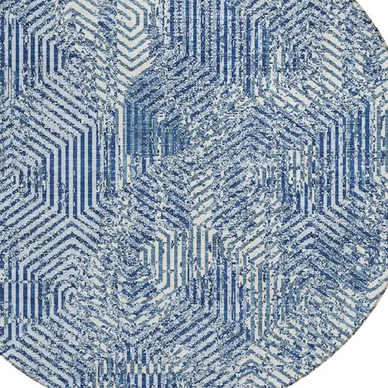 8' Navy Blue And Ivory Round Geometric Washable Indoor Outdoor Area Rug Photo 4