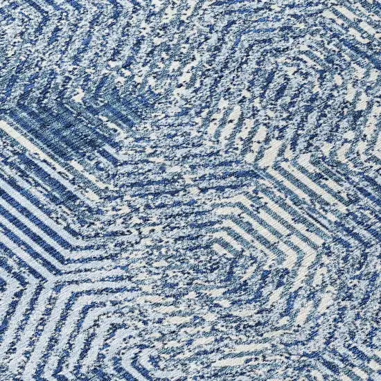 8' Navy Blue And Ivory Round Geometric Washable Indoor Outdoor Area Rug Photo 8