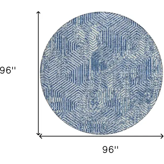 8' Navy Blue And Ivory Round Geometric Washable Indoor Outdoor Area Rug Photo 3