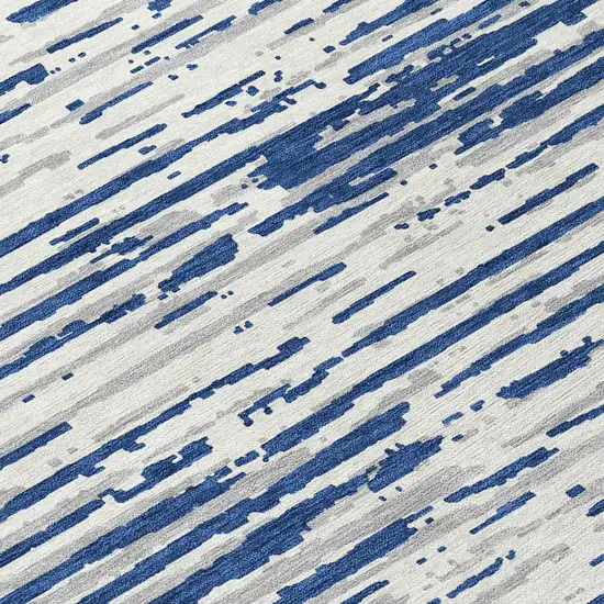 8' Navy Blue And Ivory Round Striped Washable Indoor Outdoor Area Rug Photo 8