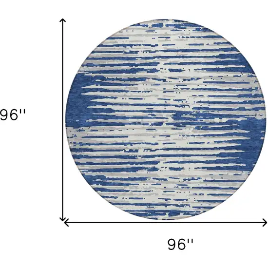 8' Navy Blue And Ivory Round Striped Washable Indoor Outdoor Area Rug Photo 3