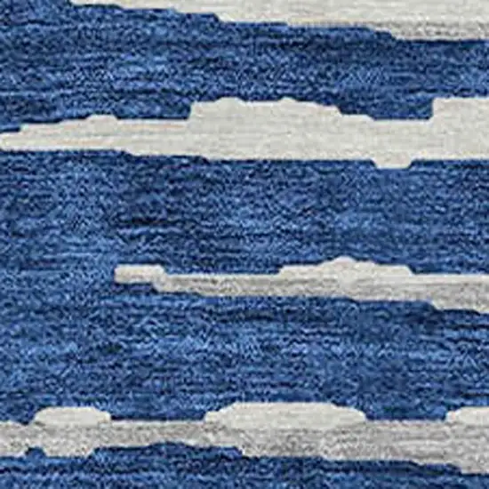 8' Navy Blue And Ivory Round Striped Washable Indoor Outdoor Area Rug Photo 4
