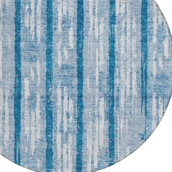 8' Navy Blue And Ivory Round Striped Washable Indoor Outdoor Area Rug Photo 4