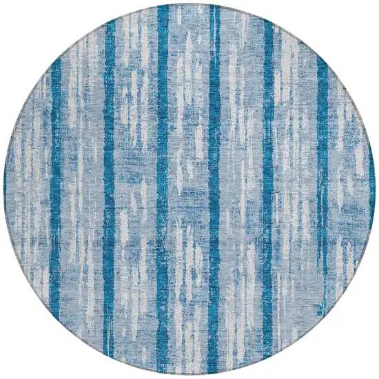 8' Navy Blue And Ivory Round Striped Washable Indoor Outdoor Area Rug Photo 5