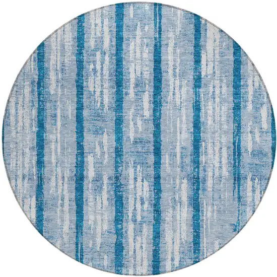 8' Navy Blue And Ivory Round Striped Washable Indoor Outdoor Area Rug Photo 2