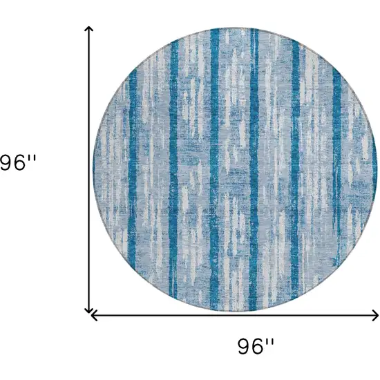 8' Navy Blue And Ivory Round Striped Washable Indoor Outdoor Area Rug Photo 3