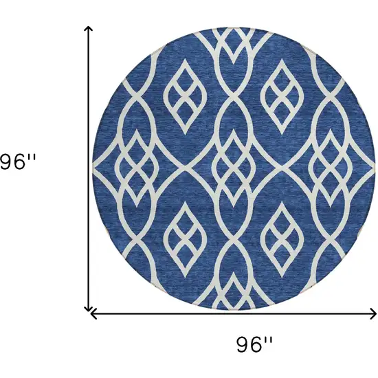 8' Navy Blue And Ivory Round Trellis Washable Indoor Outdoor Area Rug Photo 3