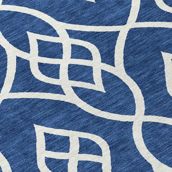 8' Navy Blue And Ivory Round Trellis Washable Indoor Outdoor Area Rug Photo 8