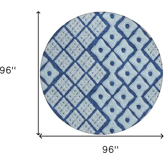 8' Navy Blue And Light Blue Round Geometric Washable Indoor Outdoor Area Rug Photo 3