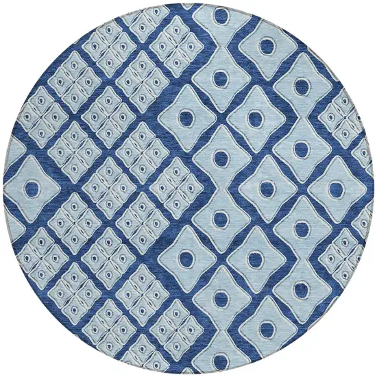 8' Navy Blue And Light Blue Round Geometric Washable Indoor Outdoor Area Rug Photo 4