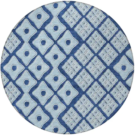 8' Navy Blue And Light Blue Round Geometric Washable Indoor Outdoor Area Rug Photo 5