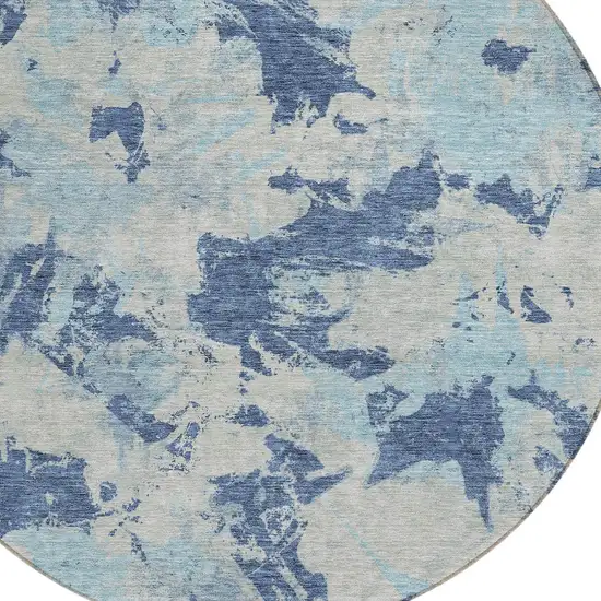 8' Navy Blue Gray And Aqua Round Floral Washable Indoor Outdoor Area Rug Photo 4