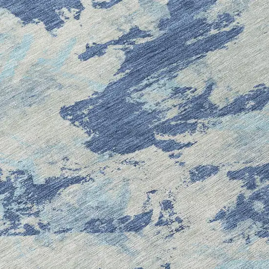 8' Navy Blue Gray And Aqua Round Floral Washable Indoor Outdoor Area Rug Photo 8