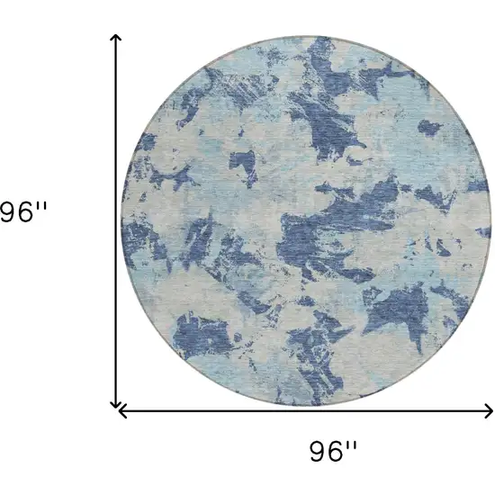 8' Navy Blue Gray And Aqua Round Floral Washable Indoor Outdoor Area Rug Photo 3