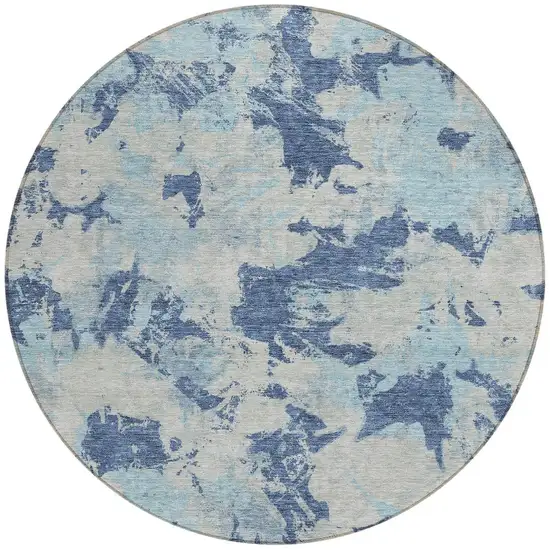8' Navy Blue Gray And Aqua Round Floral Washable Indoor Outdoor Area Rug Photo 5