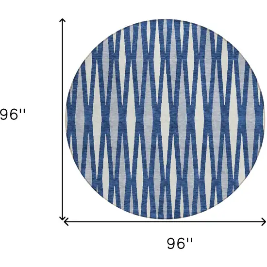 8' Navy Blue Gray And Ivory Round Geometric Washable Indoor Outdoor Area Rug Photo 3