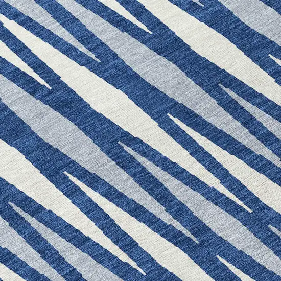 8' Navy Blue Gray And Ivory Round Geometric Washable Indoor Outdoor Area Rug Photo 8