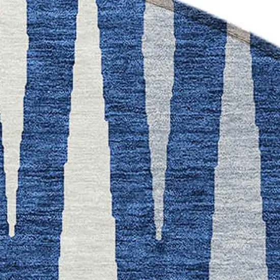 8' Navy Blue Gray And Ivory Round Geometric Washable Indoor Outdoor Area Rug Photo 4