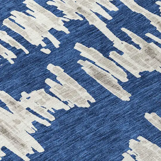 8' Navy Blue Gray And Ivory Round Striped Washable Indoor Outdoor Area Rug Photo 4