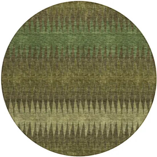 8' Olive Green And Dark Green Round Striped Washable Indoor Outdoor Area Rug Photo 2