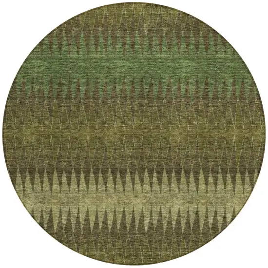 8' Olive Green And Dark Green Round Striped Washable Indoor Outdoor Area Rug Photo 5