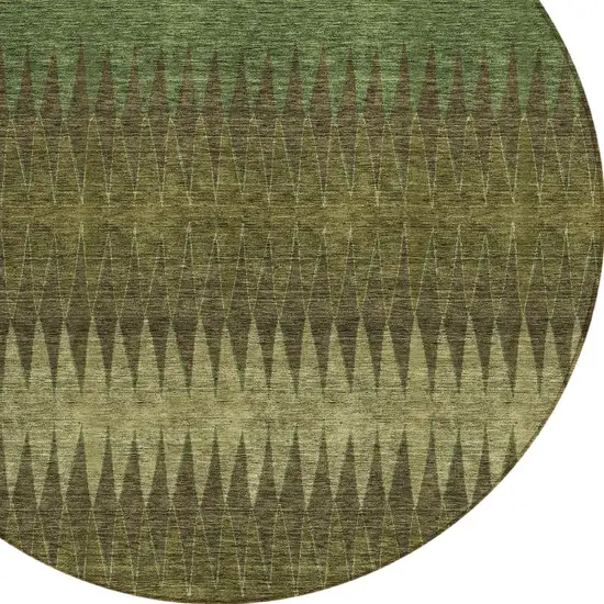 8' Olive Green And Dark Green Round Striped Washable Indoor Outdoor Area Rug Photo 4