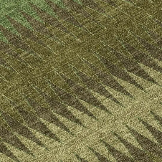 8' Olive Green And Dark Green Round Striped Washable Indoor Outdoor Area Rug Photo 8