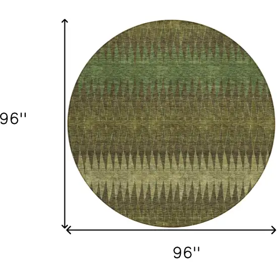 8' Olive Green And Dark Green Round Striped Washable Indoor Outdoor Area Rug Photo 3