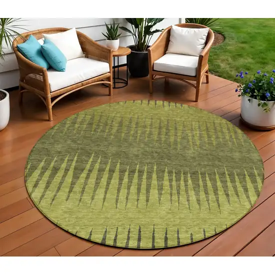 8' Olive Green And Dark Green Round Striped Washable Indoor Outdoor Area Rug Photo 1