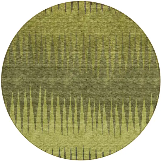 8' Olive Green And Dark Green Round Striped Washable Indoor Outdoor Area Rug Photo 2