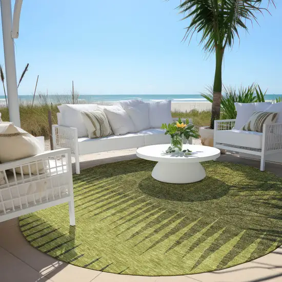 8' Olive Green And Dark Green Round Striped Washable Indoor Outdoor Area Rug Photo 6
