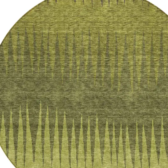 8' Olive Green And Dark Green Round Striped Washable Indoor Outdoor Area Rug Photo 4