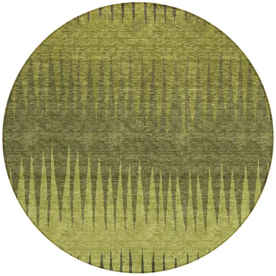 8' Olive Green And Dark Green Round Striped Washable Indoor Outdoor Area Rug Photo 5