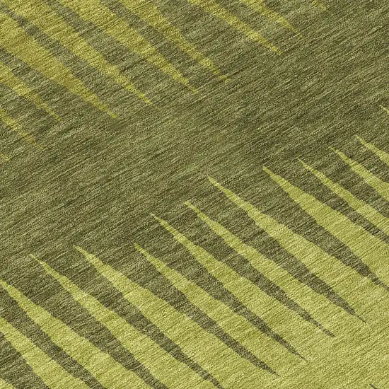 8' Olive Green And Dark Green Round Striped Washable Indoor Outdoor Area Rug Photo 8