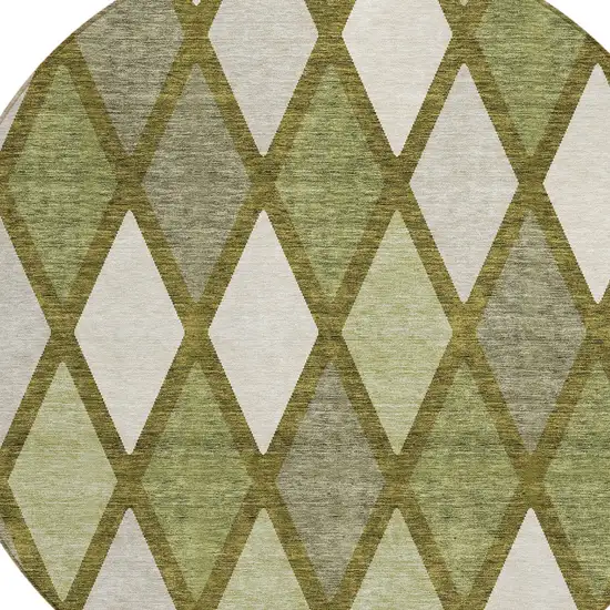 8' Olive Green And Gray Round Geometric Washable Indoor Outdoor Area Rug Photo 4