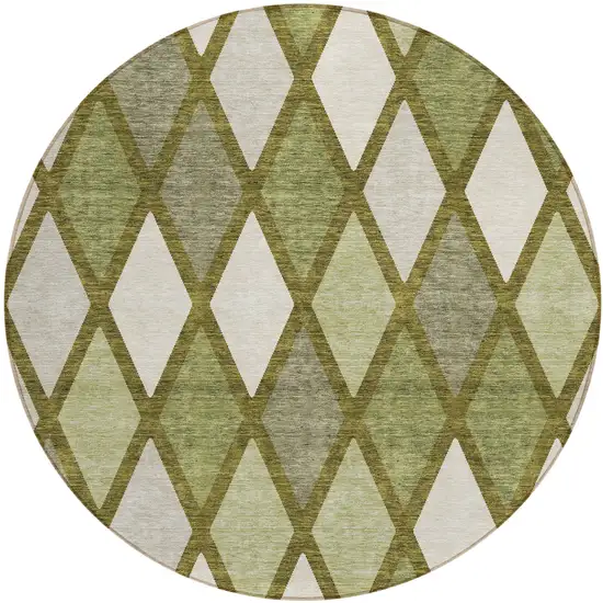 8' Olive Green And Gray Round Geometric Washable Indoor Outdoor Area Rug Photo 2
