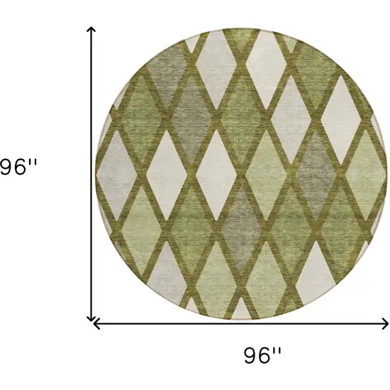 8' Olive Green And Gray Round Geometric Washable Indoor Outdoor Area Rug Photo 3