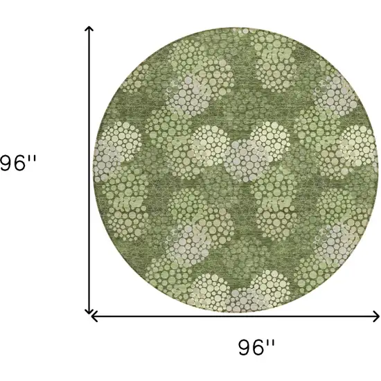 8' Olive Green And Gray Round Polka Dot Washable Indoor Outdoor Area Rug Photo 3