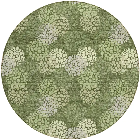 8' Olive Green And Gray Round Polka Dot Washable Indoor Outdoor Area Rug Photo 2