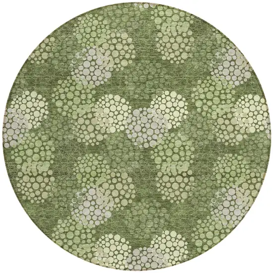 8' Olive Green And Gray Round Polka Dot Washable Indoor Outdoor Area Rug Photo 6