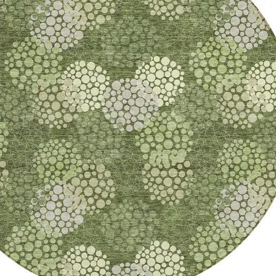 8' Olive Green And Gray Round Polka Dot Washable Indoor Outdoor Area Rug Photo 5