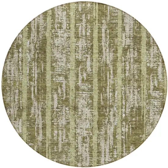 8' Olive Green Dark Green And Beige Round Striped Washable Indoor Outdoor Area Rug Photo 4