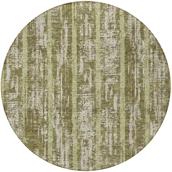 8' Olive Green Dark Green And Beige Round Striped Washable Indoor Outdoor Area Rug Photo 5