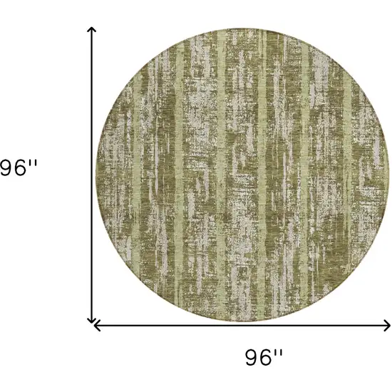 8' Olive Green Dark Green And Beige Round Striped Washable Indoor Outdoor Area Rug Photo 3