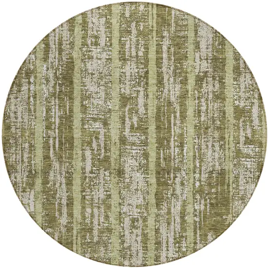 8' Olive Green Dark Green And Beige Round Striped Washable Indoor Outdoor Area Rug Photo 2