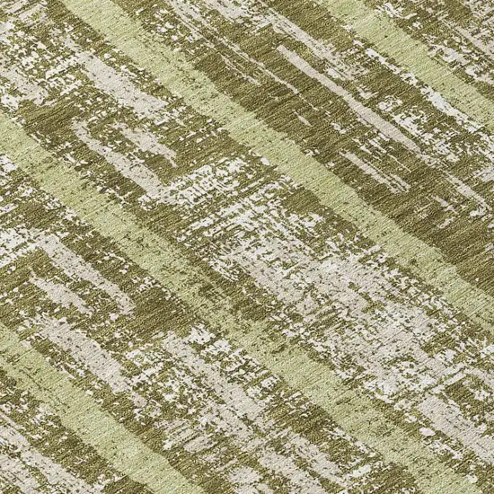 8' Olive Green Dark Green And Beige Round Striped Washable Indoor Outdoor Area Rug Photo 8