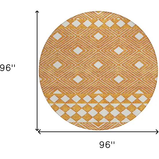 8' Orange And Ivory Round Geometric Washable Indoor Outdoor Area Rug Photo 3