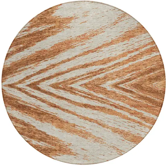 8' Orange Brown And Beige Round Abstract Washable Indoor Outdoor Area Rug Photo 5