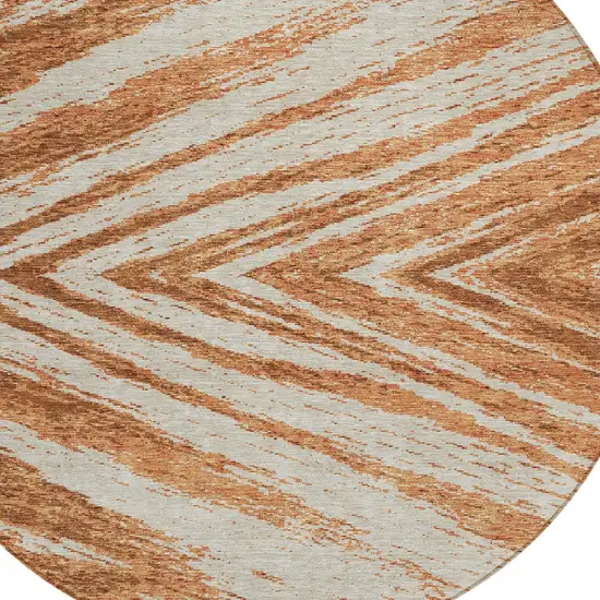 8' Orange Brown And Beige Round Abstract Washable Indoor Outdoor Area Rug Photo 4